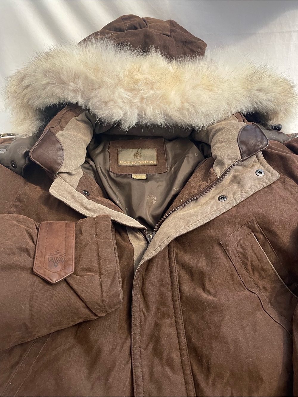 Vintage RAINFOREST Premium Goose Down Parka with Genuine Coyote Fur Hood Size XL